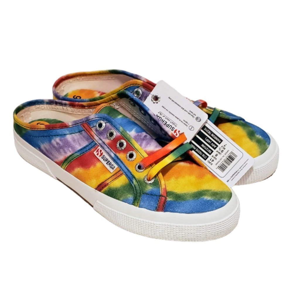SUPERGA New Slide-On Sneakers Tie-Dye Multi-Color Rainbow Vivid Fun Artsy Bright